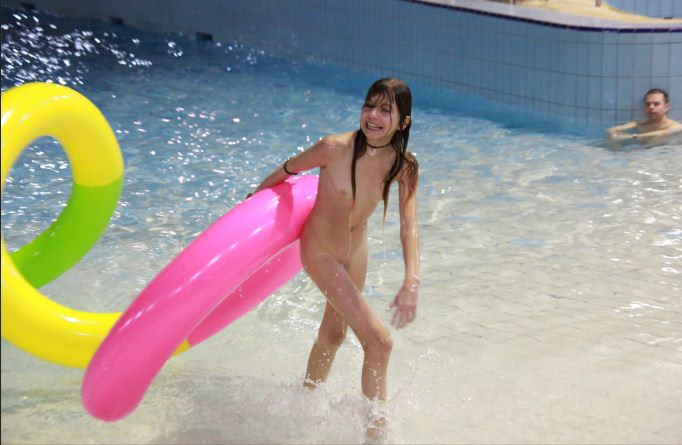 Video naturists relax naked in the pool