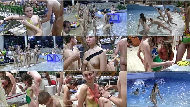 Video naturists relax naked in the pool